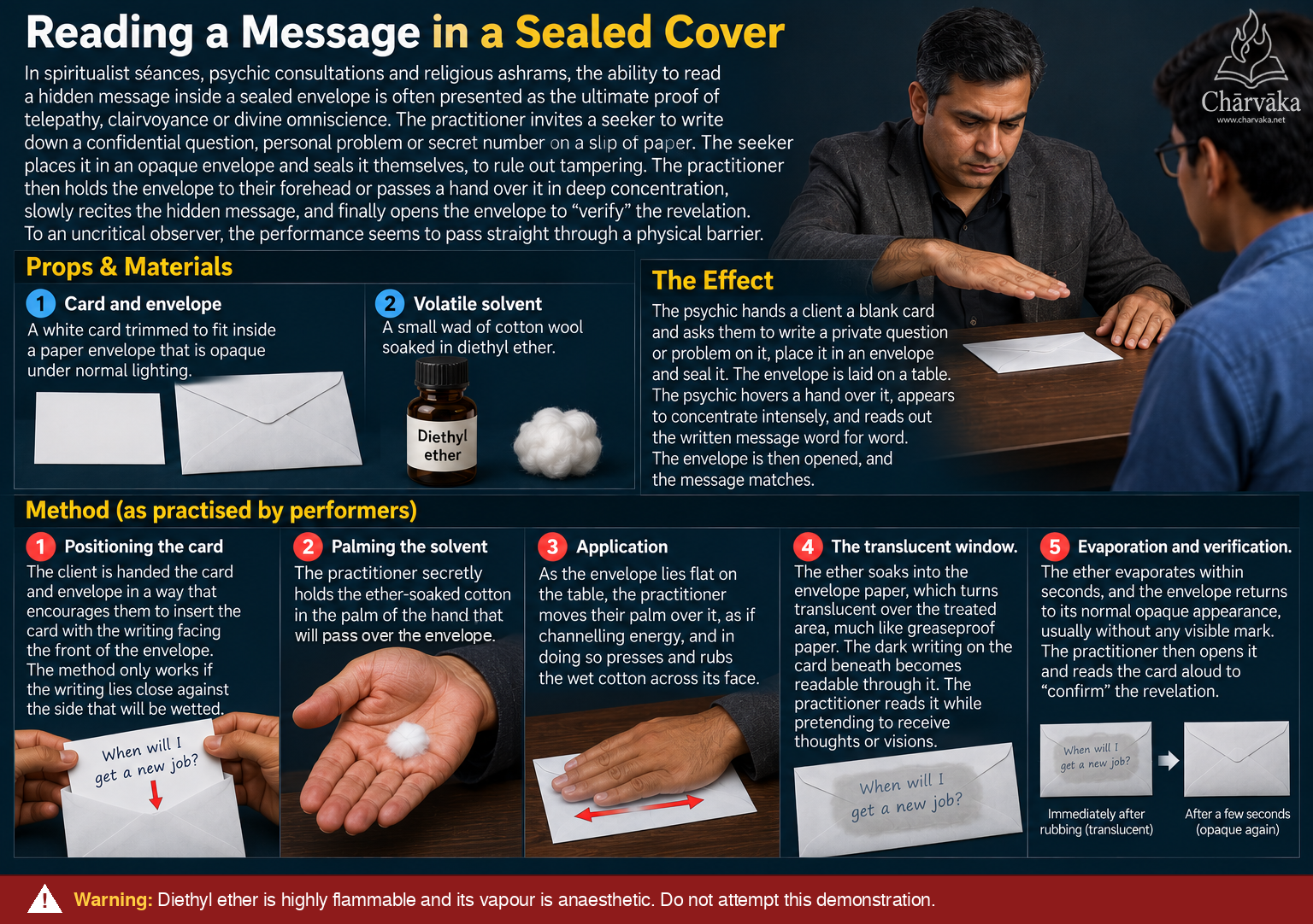 Infographic illustrating the demonstration of reading a message in a sealed cover